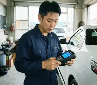 OBD-II スキャナーで診断するメカニック